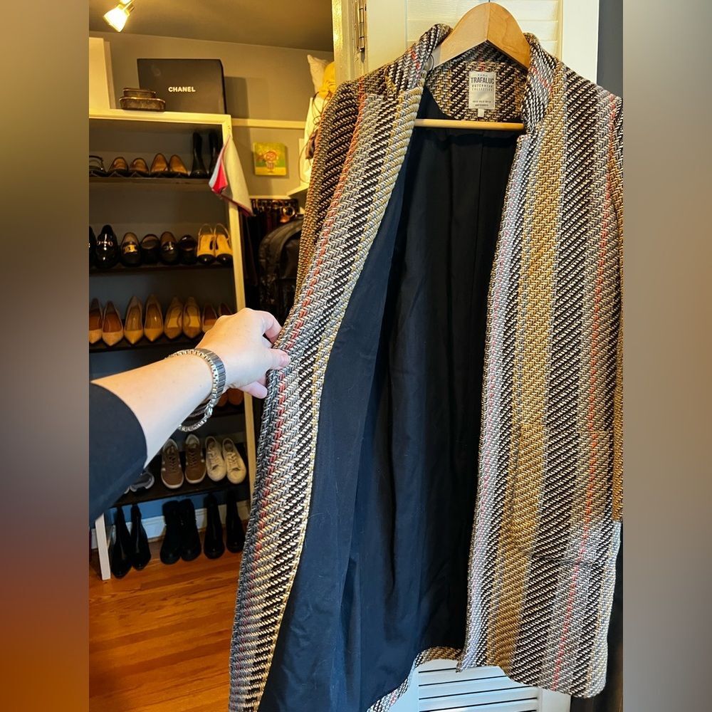 Zara Trafaluc Outerwear Collection Striped Jacquard Coat Multi Color - Rare - Picture 9 of 14